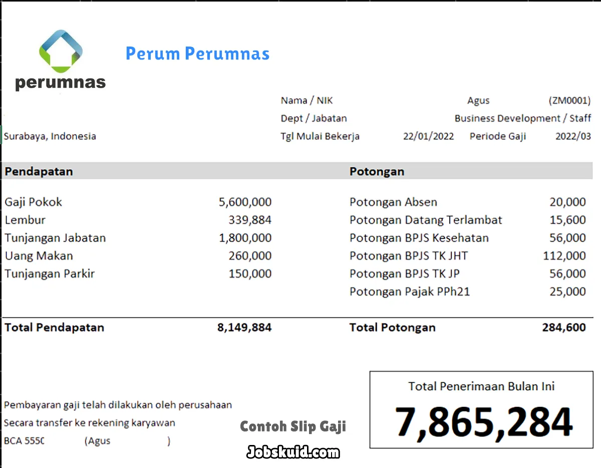 Slip Gaji Perum Perumnas