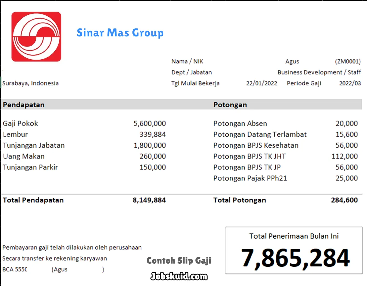 Slip Gaji Sinar Mas Group