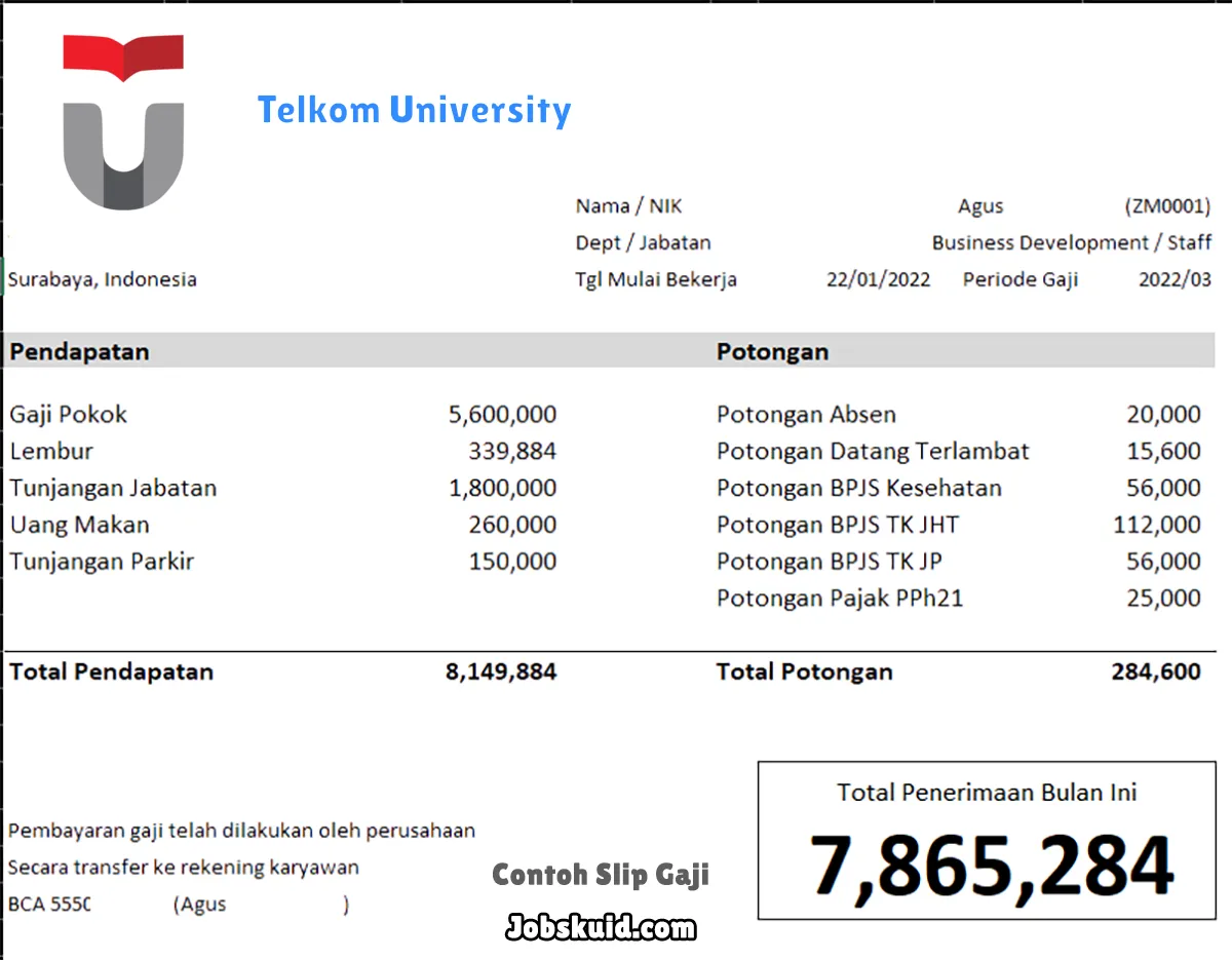 Slip Gaji Telkom University