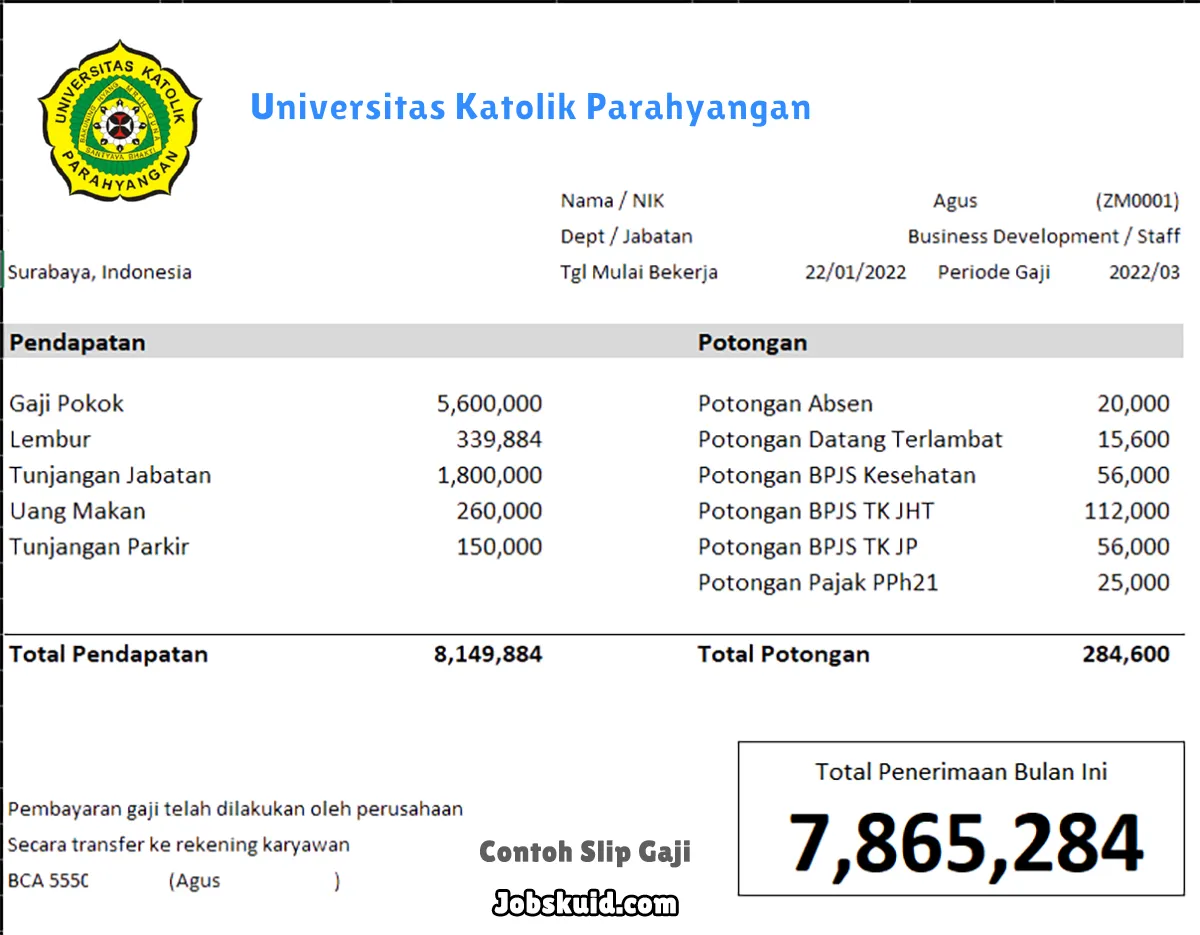 Slip Gaji Universitas Katolik Parahyangan