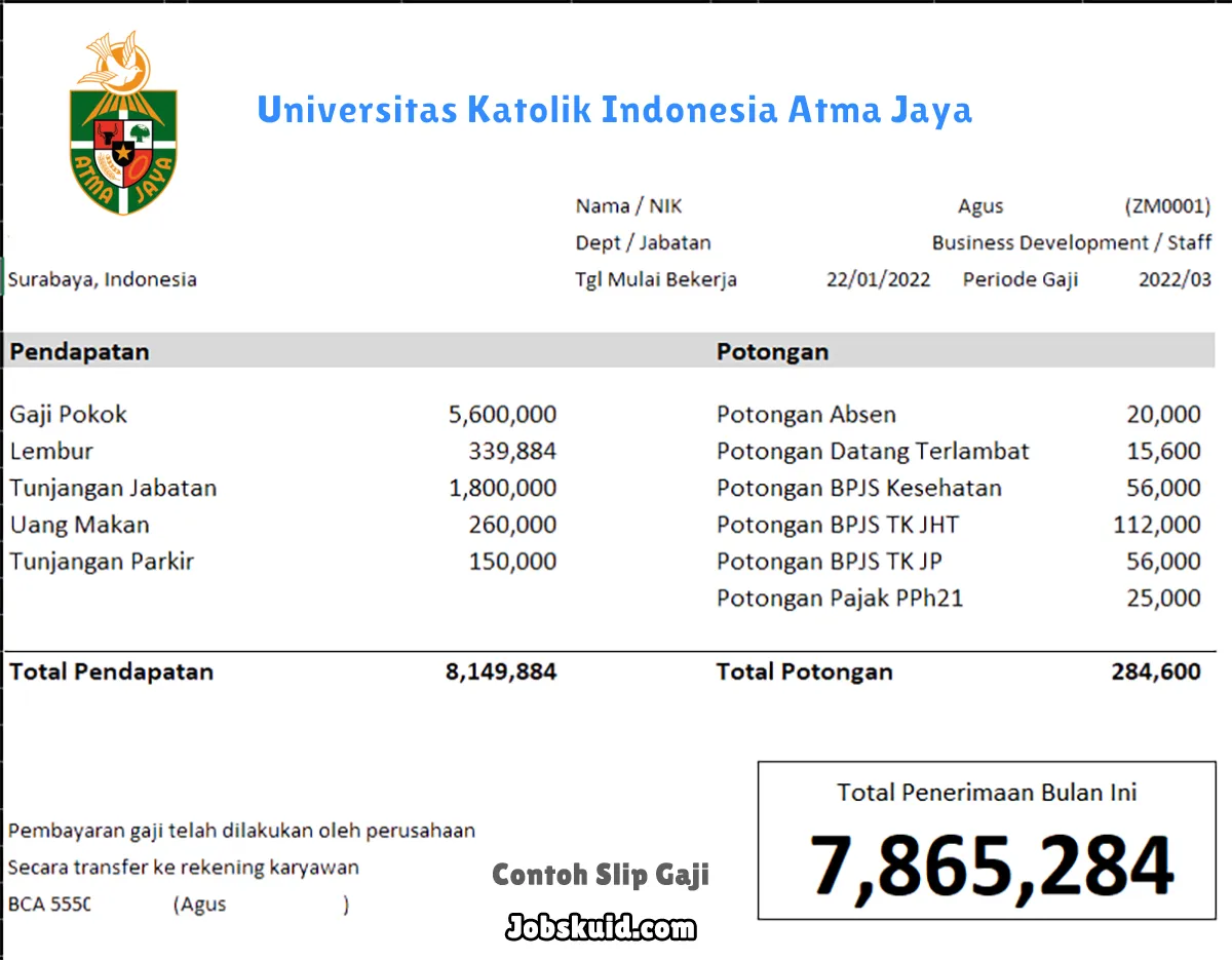 Slip Gaji Universitas Katolik Indonesia Atma Jaya