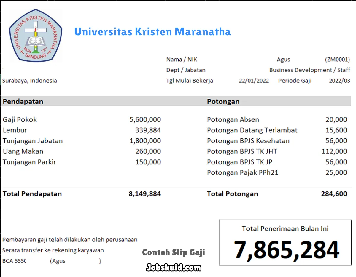 Slip Gaji Universitas Kristen Maranatha