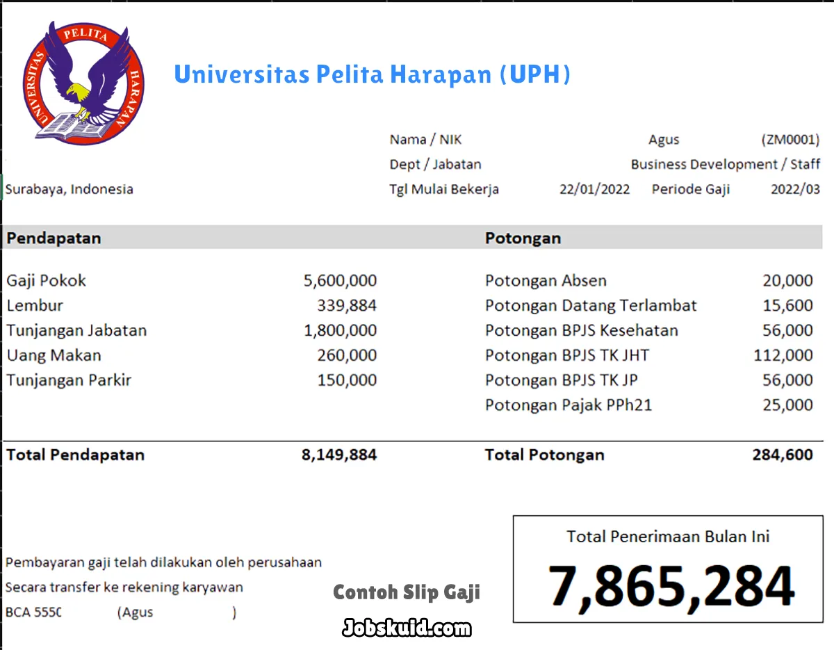 Slip Gaji Universitas Pelita Harapan (UPH)