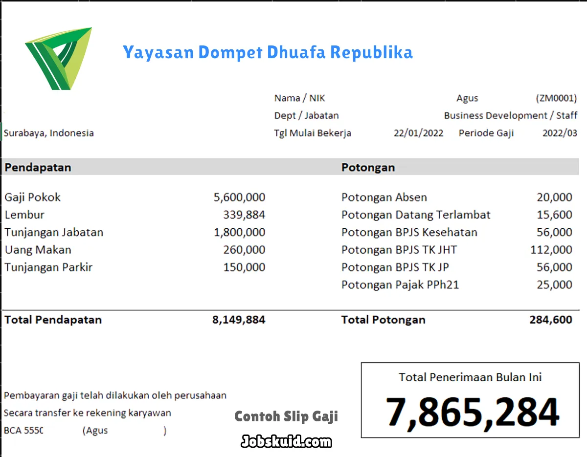 Slip Gaji Yayasan Dompet Dhuafa Republika